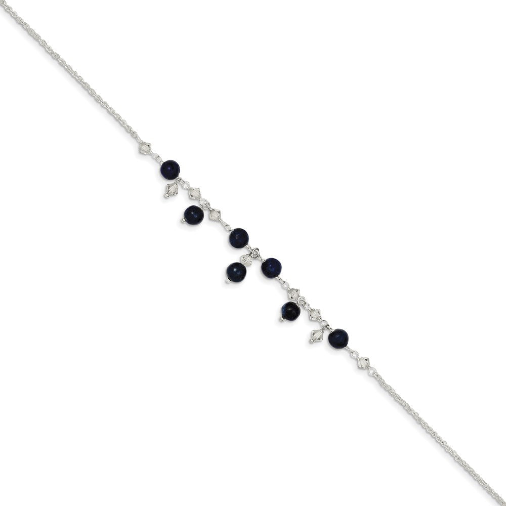 Sterlingsilber 9 Zoll Shadow Kristall & Lapis Fußkettchen