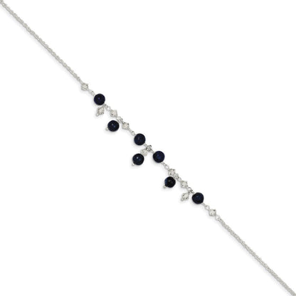 Sterlingsilber 9 Zoll Shadow Kristall & Lapis Fußkettchen