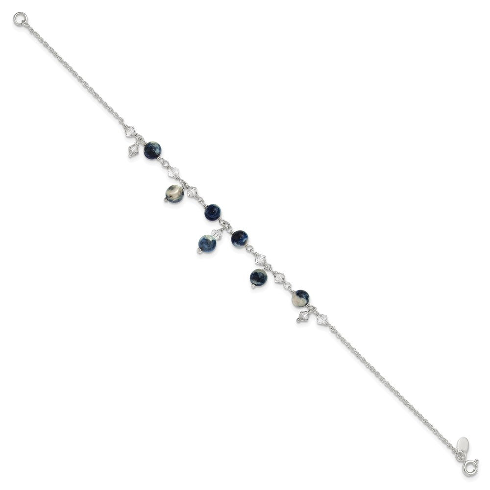 Sterlingsilber 9 Zoll Shadow Kristall & Lapis Fußkettchen