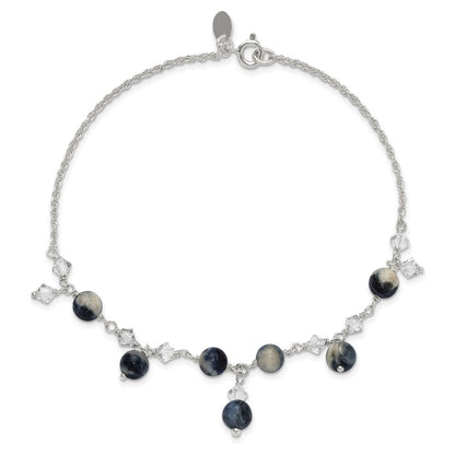 Sterlingsilber 9 Zoll Shadow Kristall & Lapis Fußkettchen
