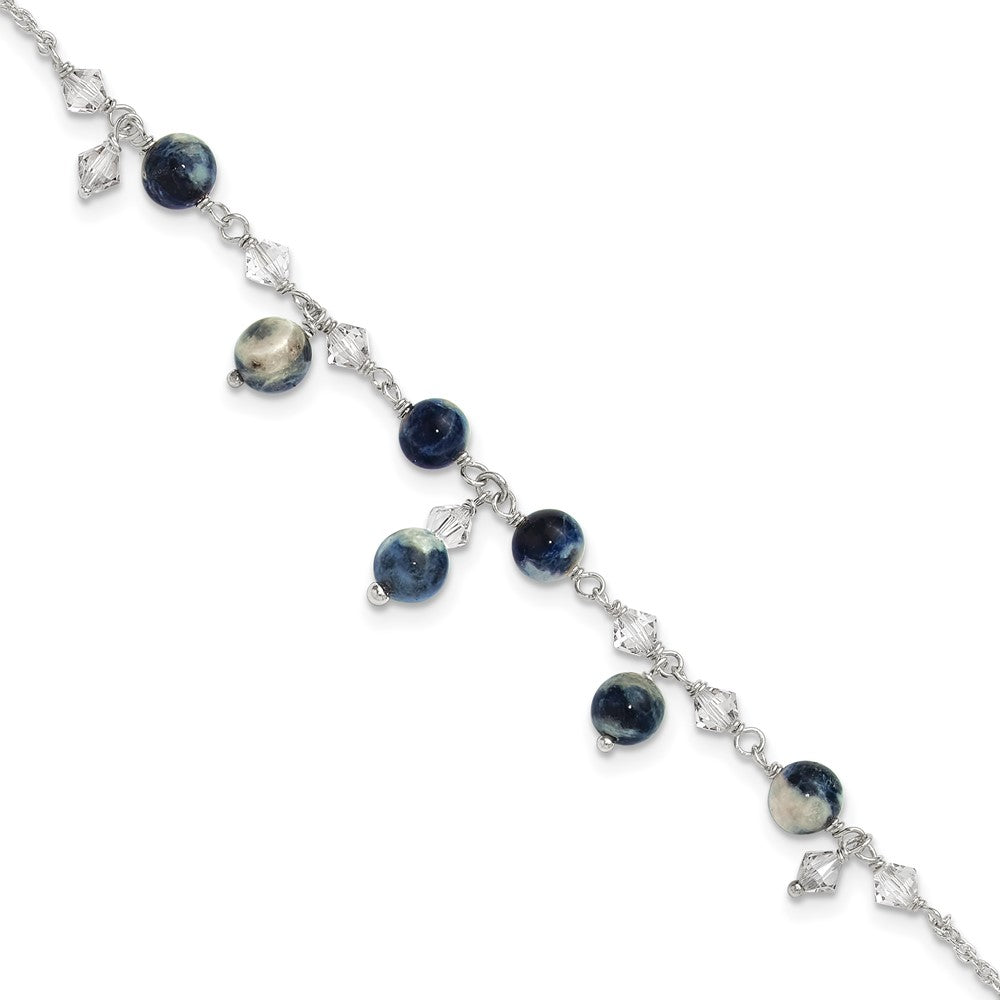 Sterlingsilber 9 Zoll Shadow Kristall & Lapis Fußkettchen