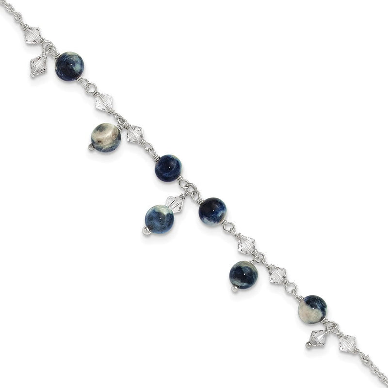 Sterlingsilber 9 Zoll Shadow Kristall & Lapis Fußkettchen