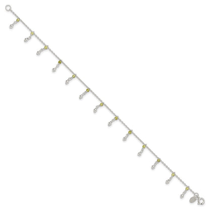Sterlingsilber Peridot Perlen Fußkettchen