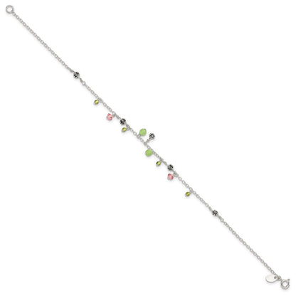 Sterlingsilber 9 Zoll Rosa Kristall Grün Quarz Peridot Perlen Fußkettchen