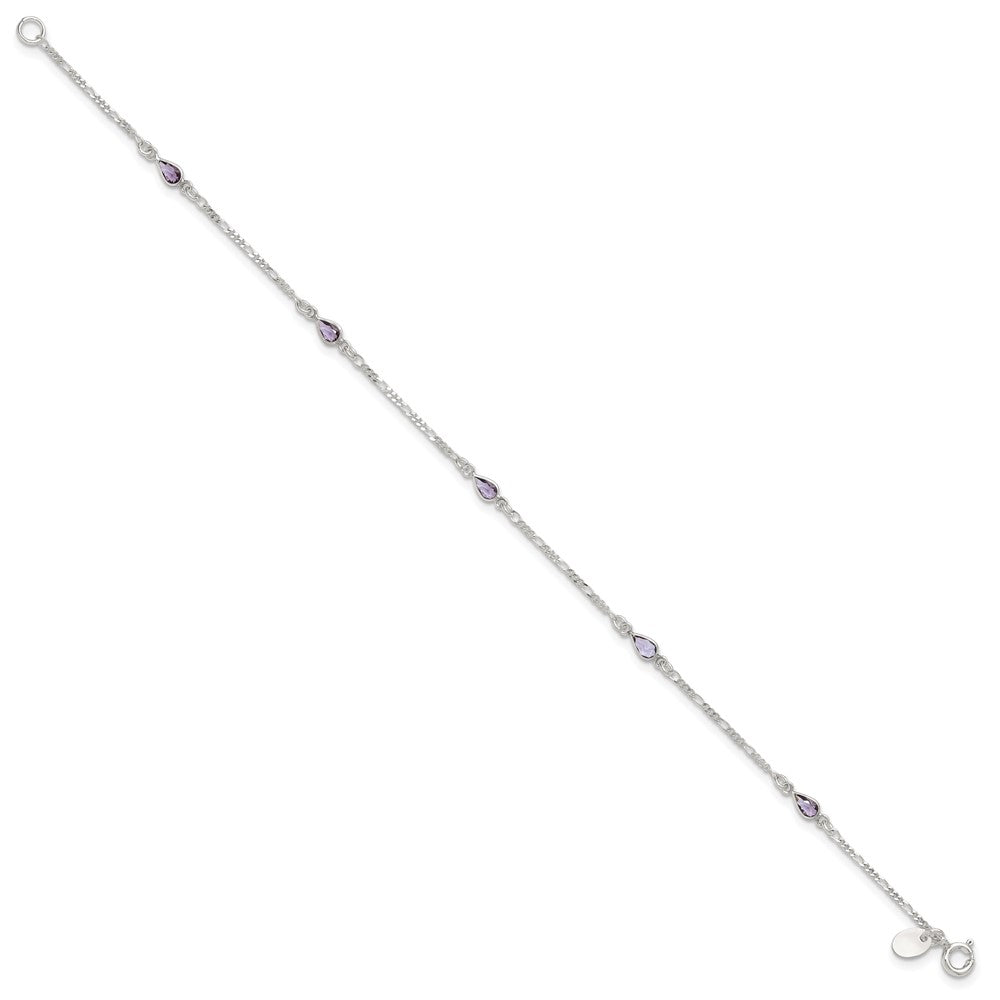 Sterlingsilber Lila Glas Fußkettchen