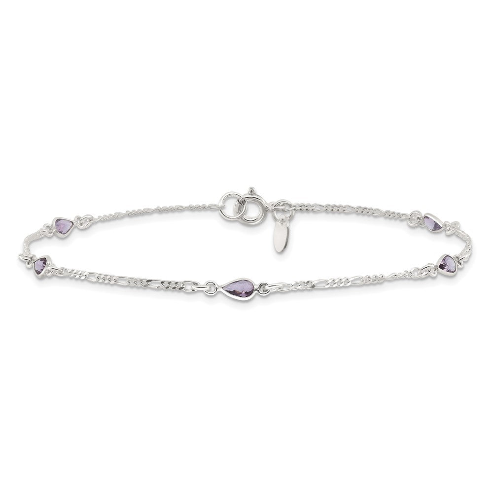 Sterlingsilber Lila Glas Fußkettchen