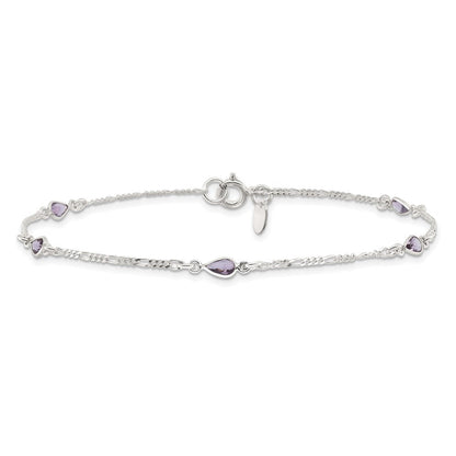 Sterlingsilber Lila Glas Fußkettchen