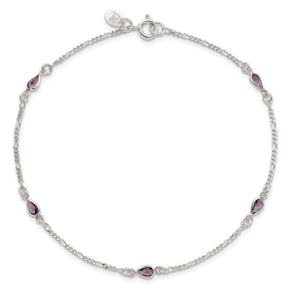 Sterlingsilber Lila Glas Fußkettchen
