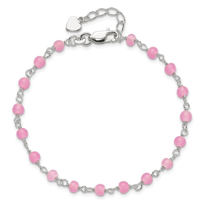 Sterlingsilber Rosa Glas Perle mit Herz 8 Zoll Plus 1 Zoll Verlängerung Fußkettchen