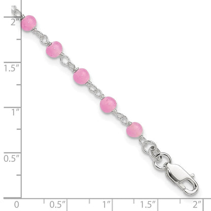 Sterlingsilber Rosa Glas Perle mit Herz 8 Zoll Plus 1 Zoll Verlängerung Fußkettchen