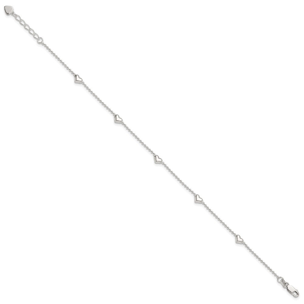 Sterlingsilber Dangling Herz 9 Zoll Plus 1 Zoll Verlängerung Fußkettchen