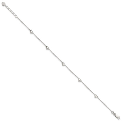 Sterlingsilber Dangling Herz 9 Zoll Plus 1 Zoll Verlängerung Fußkettchen