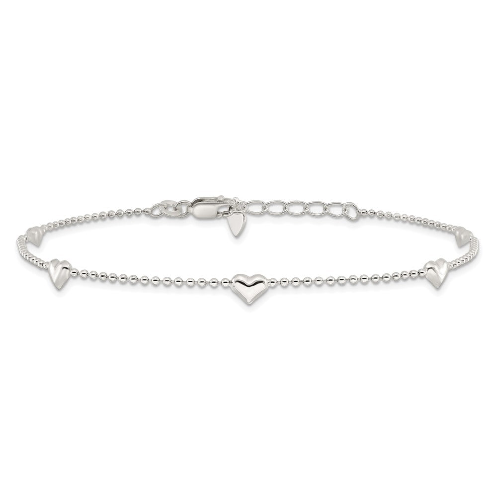 Sterlingsilber Dangling Herz 9 Zoll Plus 1 Zoll Verlängerung Fußkettchen