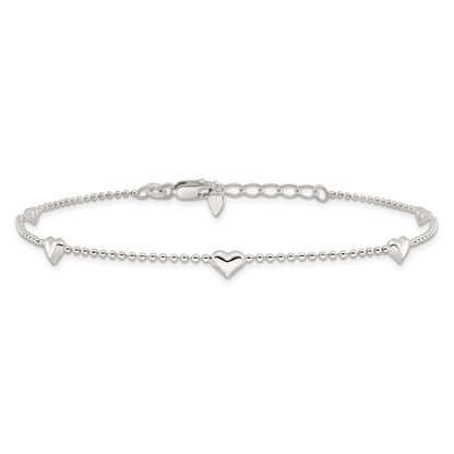 Sterlingsilber Dangling Herz 9 Zoll Plus 1 Zoll Verlängerung Fußkettchen