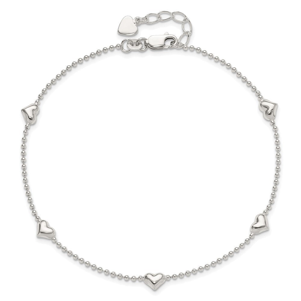 Sterlingsilber Dangling Herz 9 Zoll Plus 1 Zoll Verlängerung Fußkettchen