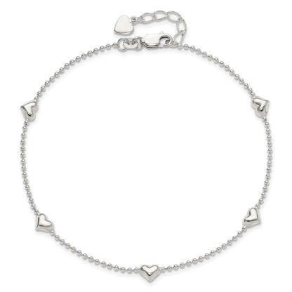 Sterlingsilber Dangling Herz 9 Zoll Plus 1 Zoll Verlängerung Fußkettchen
