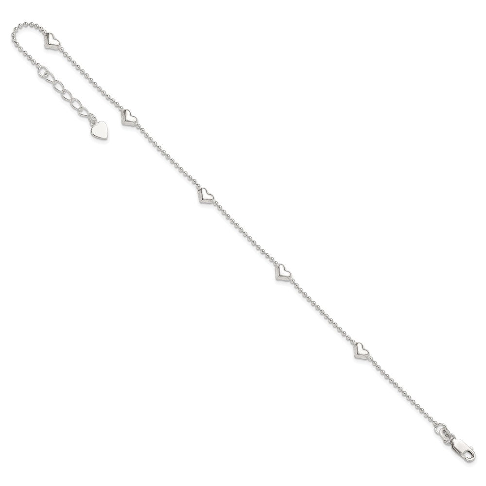 Sterlingsilber Dangling Herz 9 Zoll Plus 1 Zoll Verlängerung Fußkettchen