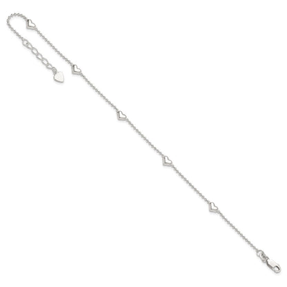 Sterlingsilber Dangling Herz 9 Zoll Plus 1 Zoll Verlängerung Fußkettchen