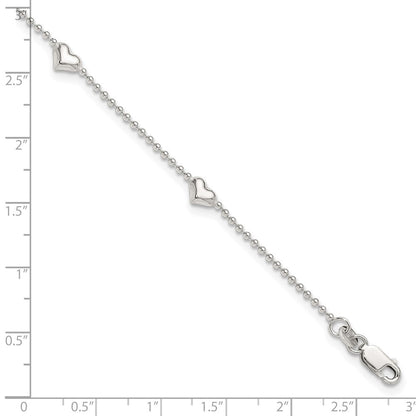 Sterlingsilber Dangling Herz 9 Zoll Plus 1 Zoll Verlängerung Fußkettchen