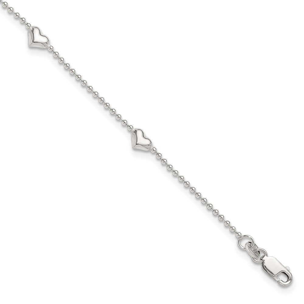 Sterlingsilber Dangling Herz 9 Zoll Plus 1 Zoll Verlängerung Fußkettchen
