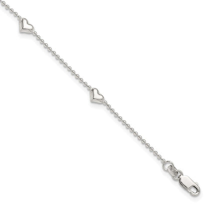 Sterlingsilber Dangling Herz 9 Zoll Plus 1 Zoll Verlängerung Fußkettchen