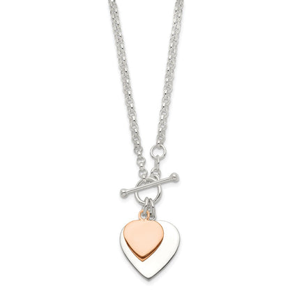 Sterlingsilber mit Roségold -plat Gravierbar Doppelt Herz Knebel Halskette