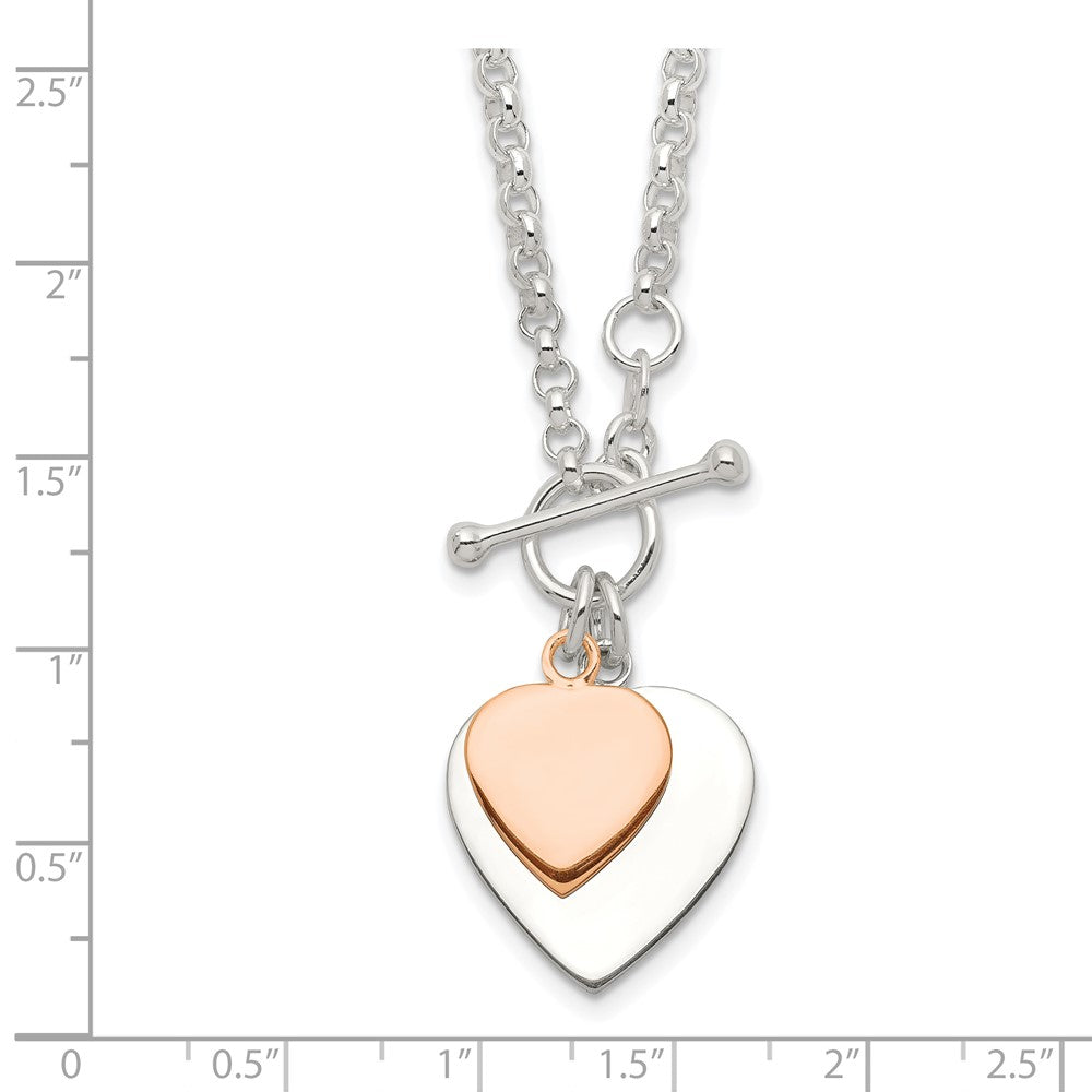 Sterlingsilber mit Roségold -plat Gravierbar Doppelt Herz Knebel Halskette