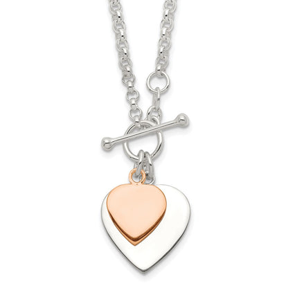 Sterlingsilber mit Roségold -plat Gravierbar Doppelt Herz Knebel Halskette