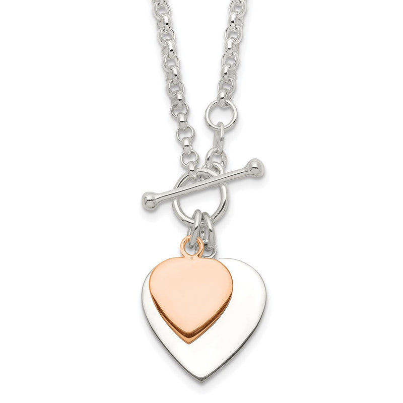 Sterlingsilber mit Roségold -plat Gravierbar Doppelt Herz Knebel Halskette