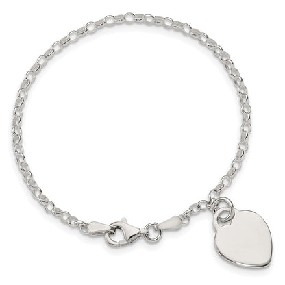 6 Zoll Sterlingsilber Gravierbar Herz in Childs Armband
