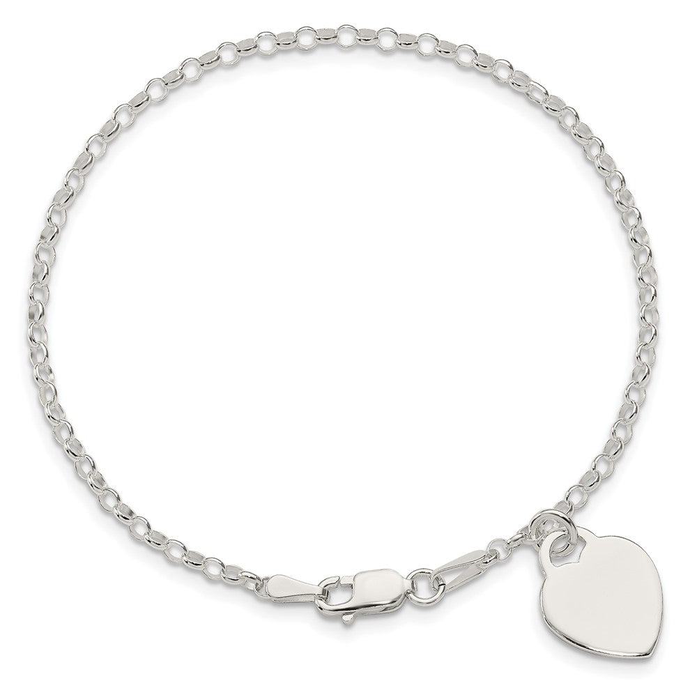 7.25 Zoll Sterlingsilber Gravierbar Herz Charm Armband