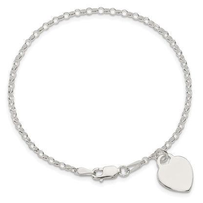 7.25 Zoll Sterlingsilber Gravierbar Herz Charm Armband