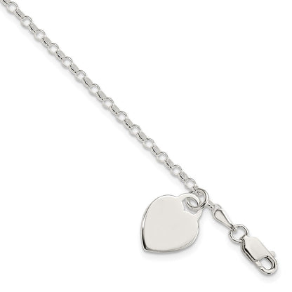 7.25 Zoll Sterlingsilber Gravierbar Herz Charm Armband