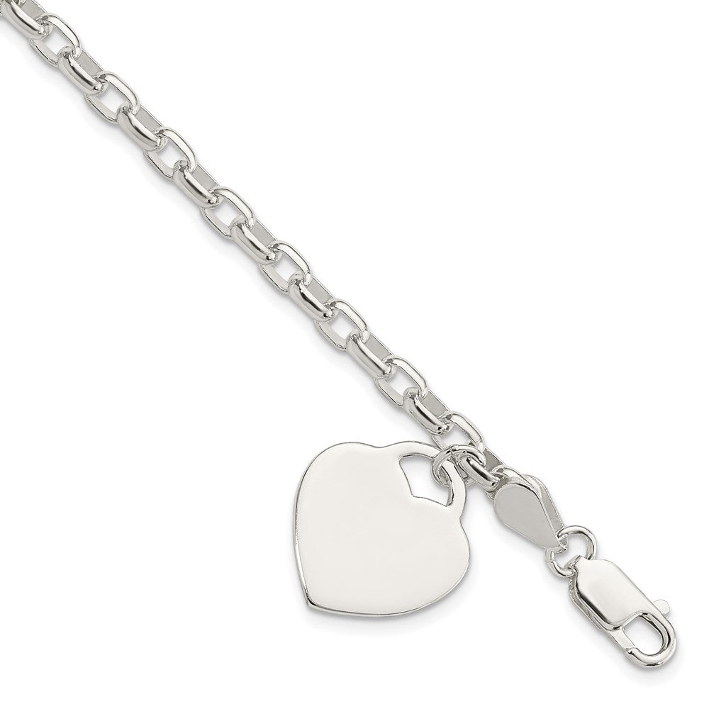 8.5 Zoll Sterlingsilber 1.9mm Gravierbar Herz Charm Armband