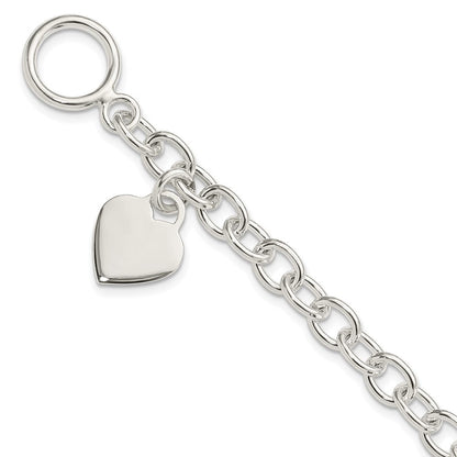 7.25 Zoll Sterlingsilber Dangling Gravierbar Herz Charm Armband