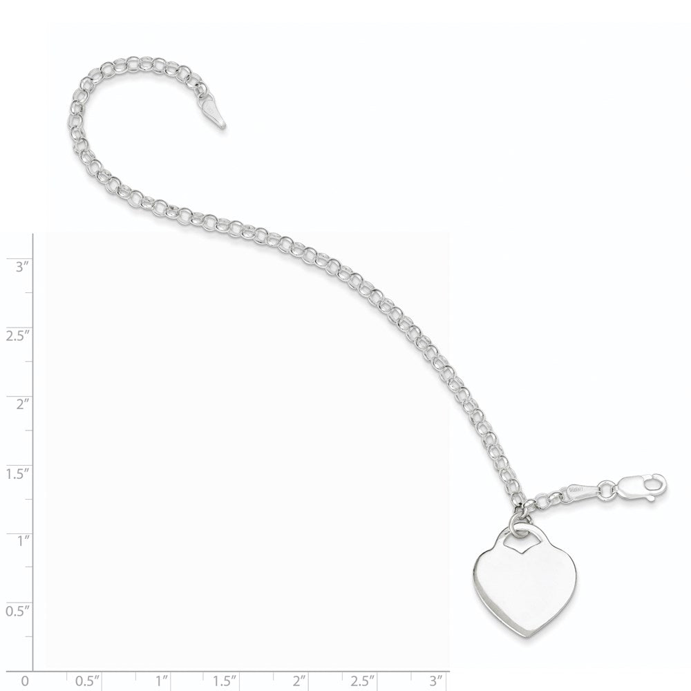 7.25 Zoll Sterlingsilber Gravierbar Herz Charm Armband