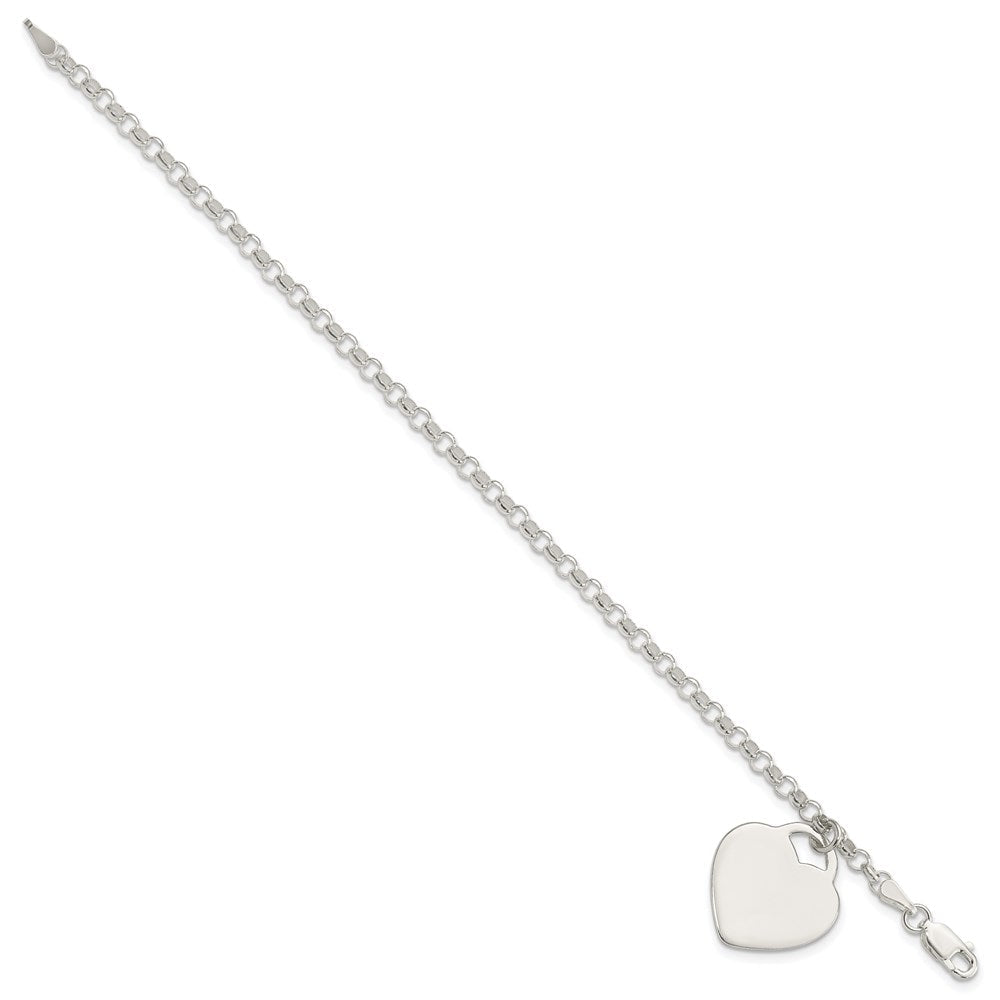 7.25 Zoll Sterlingsilber Gravierbar Herz Charm Armband