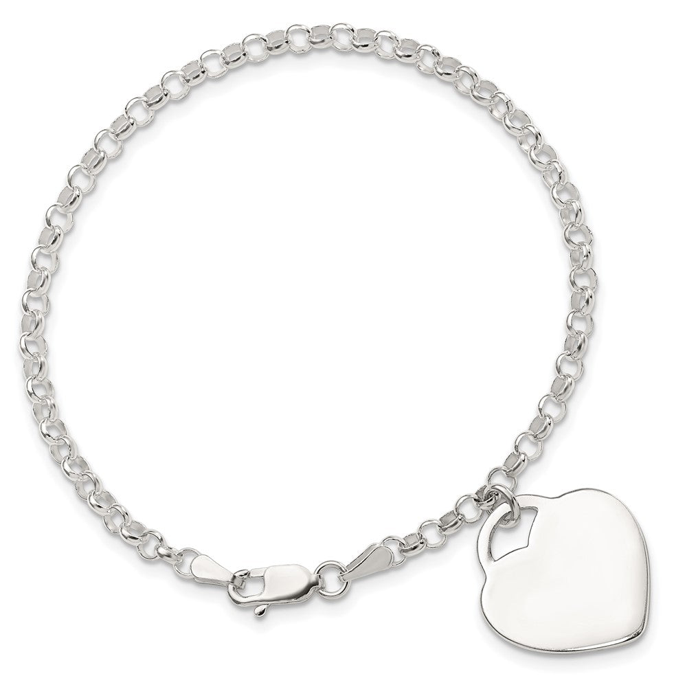 7.25 Zoll Sterlingsilber Gravierbar Herz Charm Armband