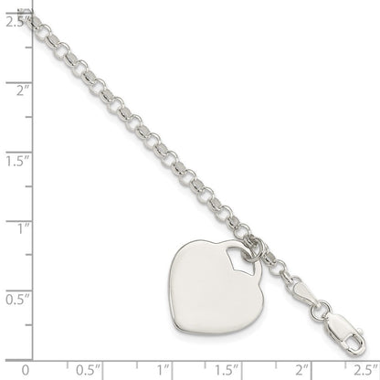 7.25 Zoll Sterlingsilber Gravierbar Herz Charm Armband