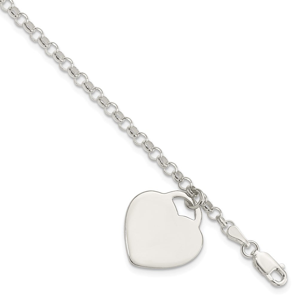 7.25 Zoll Sterlingsilber Gravierbar Herz Charm Armband