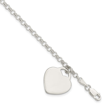 7.25 Zoll Sterlingsilber Gravierbar Herz Charm Armband