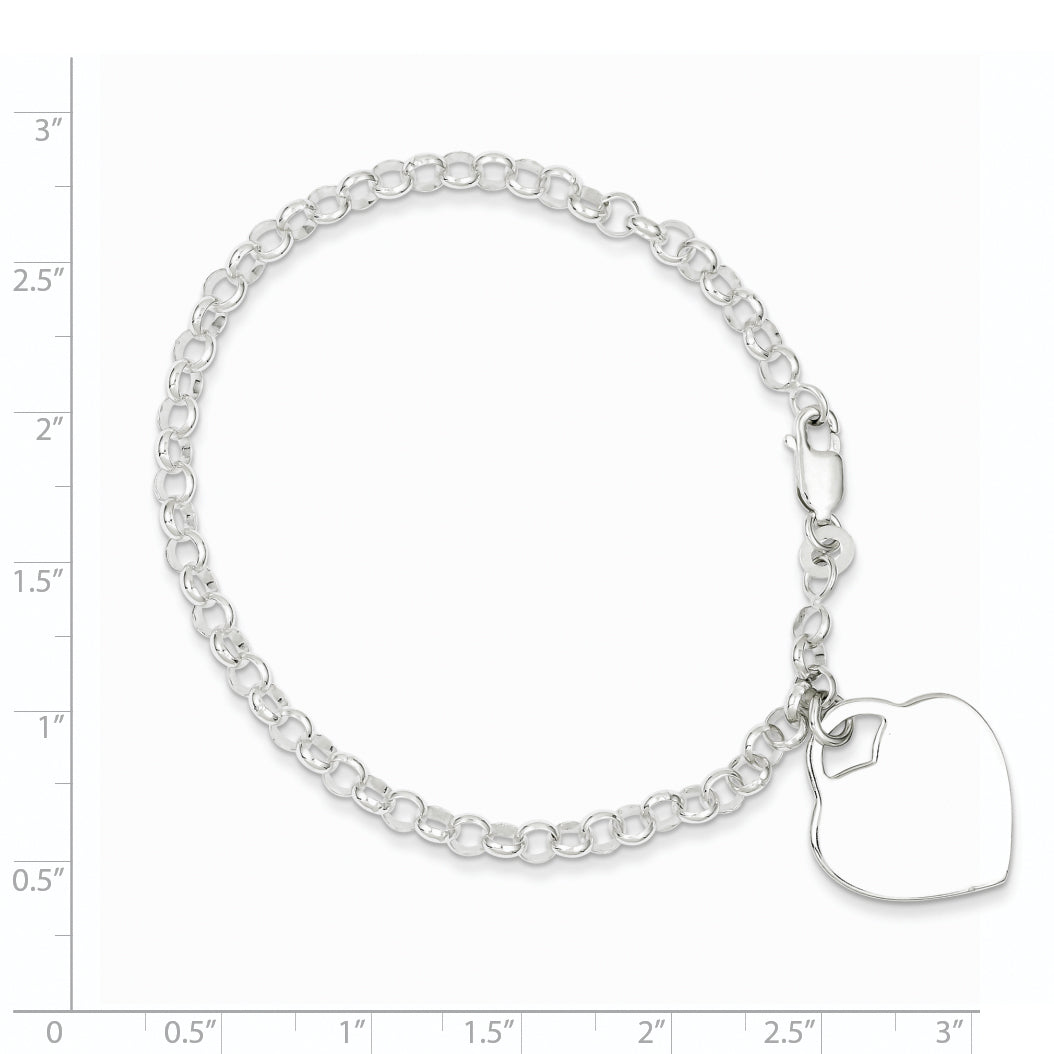7.25 Zoll Sterlingsilber Poliert Gravierbar Herz Armband