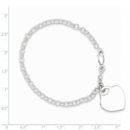 7.25 Zoll Sterlingsilber Poliert Gravierbar Herz Armband