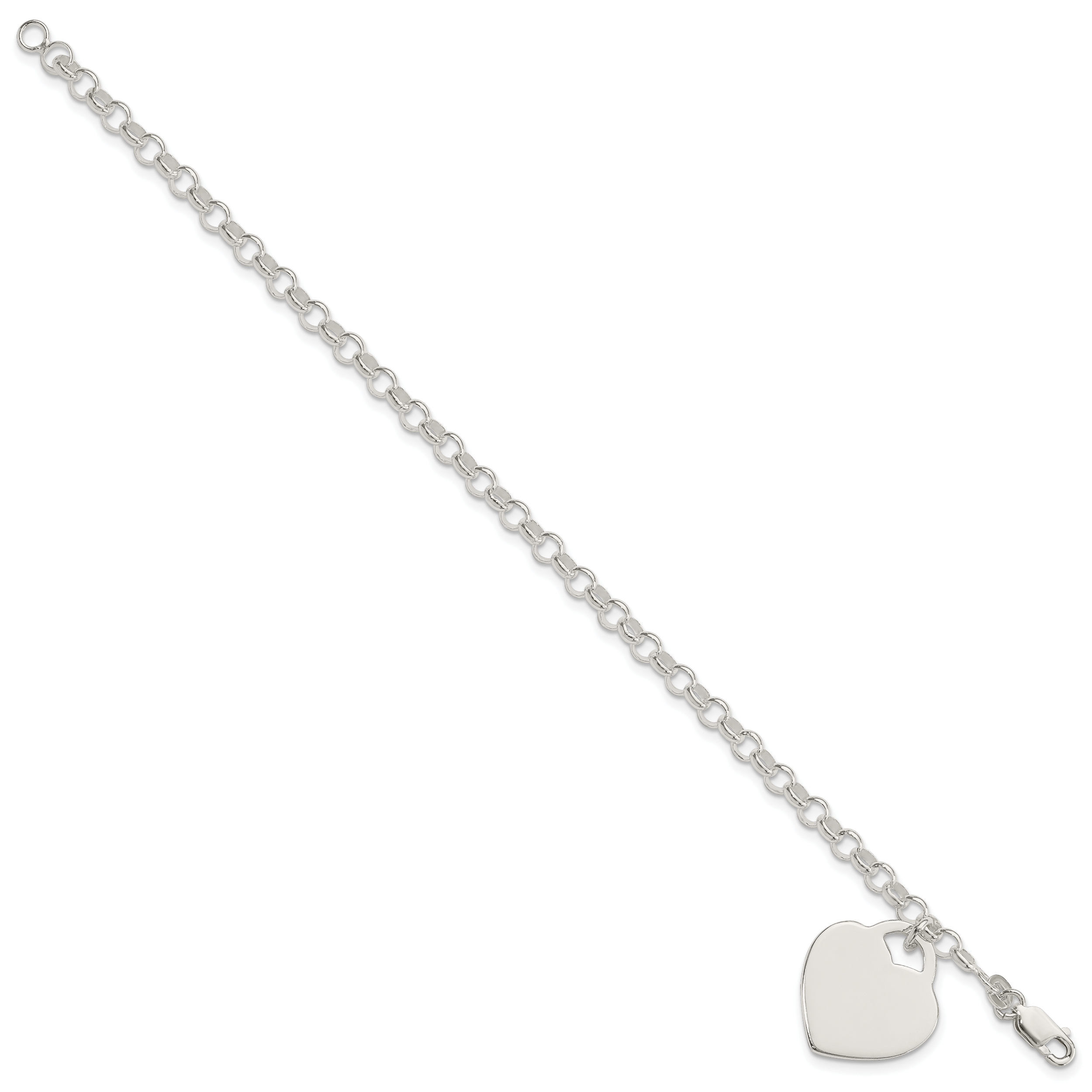 7.25 Zoll Sterlingsilber Poliert Gravierbar Herz Armband