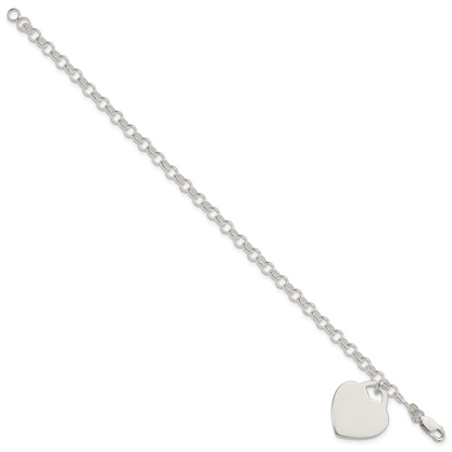 7.25 Zoll Sterlingsilber Poliert Gravierbar Herz Armband