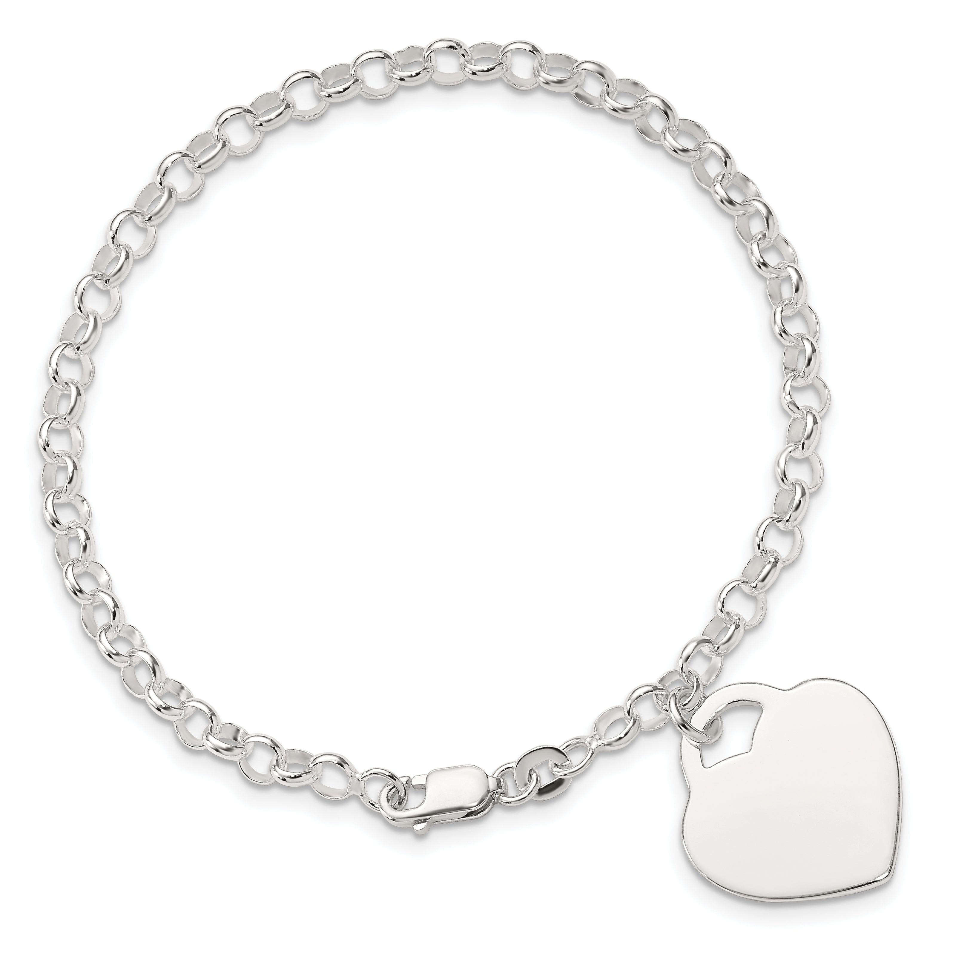 7.25 Zoll Sterlingsilber Poliert Gravierbar Herz Armband
