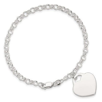 7.25 Zoll Sterlingsilber Poliert Gravierbar Herz Armband
