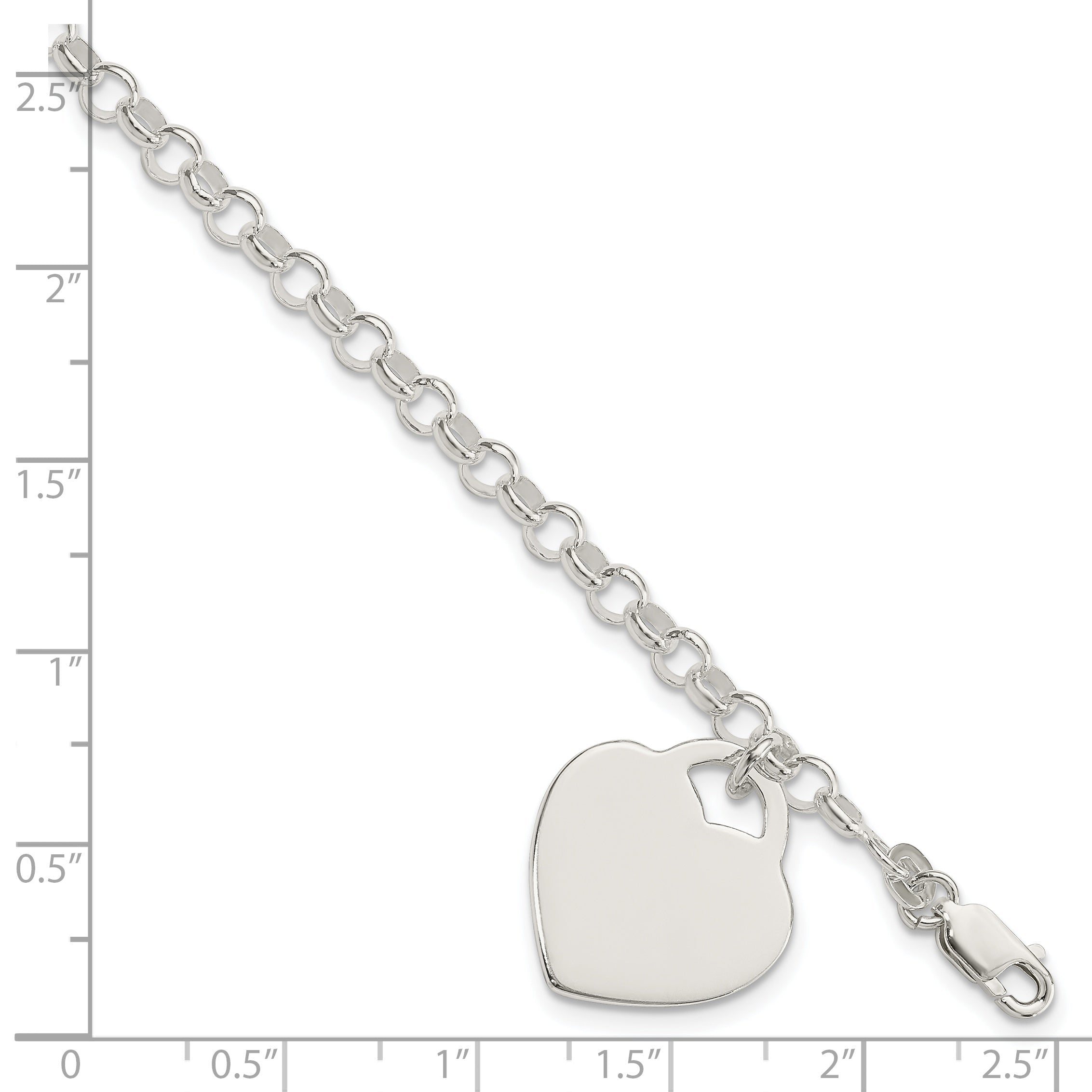 7.25 Zoll Sterlingsilber Poliert Gravierbar Herz Armband