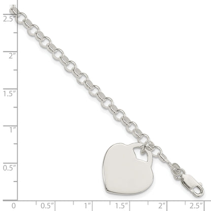 7.25 Zoll Sterlingsilber Poliert Gravierbar Herz Armband