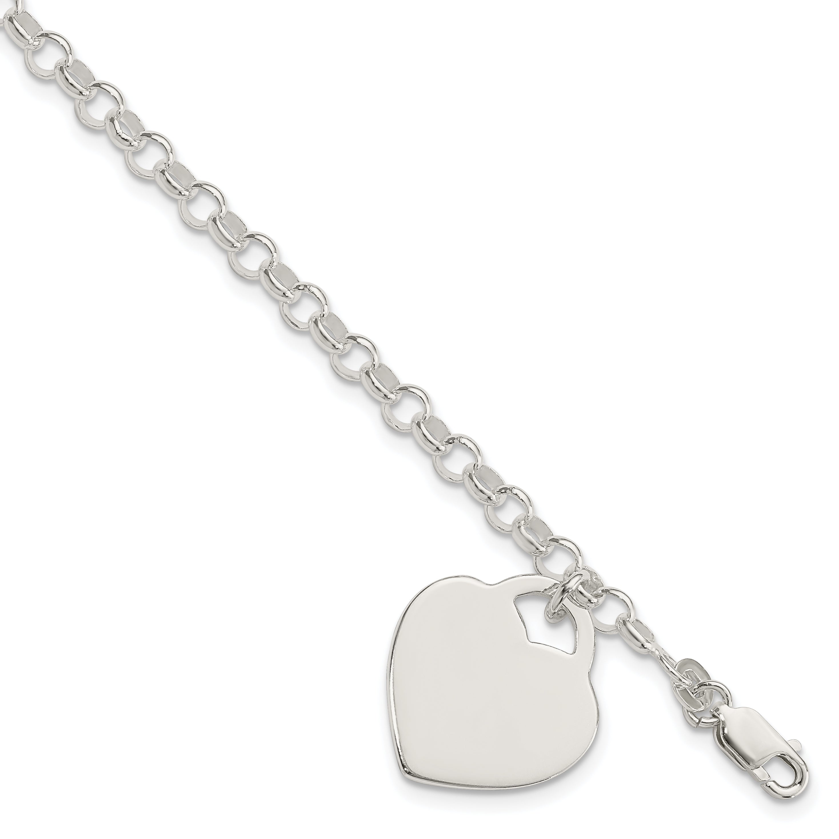 7.25 Zoll Sterlingsilber Poliert Gravierbar Herz Armband